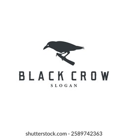 Black crow logo silhouette design with simple retro vintage black concept template illustration