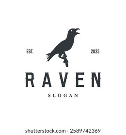 Black crow logo silhouette design with simple retro vintage black concept template illustration