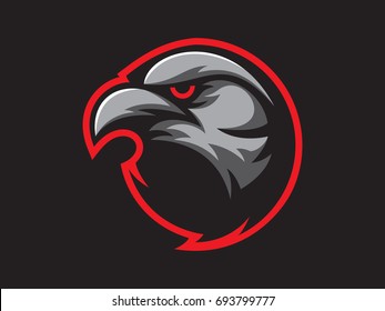 Black crow mascot design for logo. Sports branding. Crow head badge. Sport logo vector template