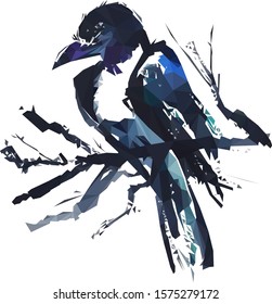 black crow on a branch