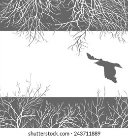 Black crow on a leaden sky. All elements can be painted and used separately.