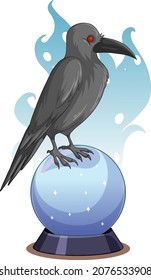 Black crow on magical glass sphere illustration