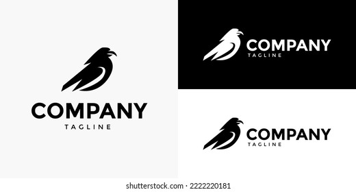 Black Crow Raven Bird Birds Animal Logo Design Concept Vector Template for Brand Business Company