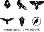 Black crow raven bird dark art shape vector logo icon