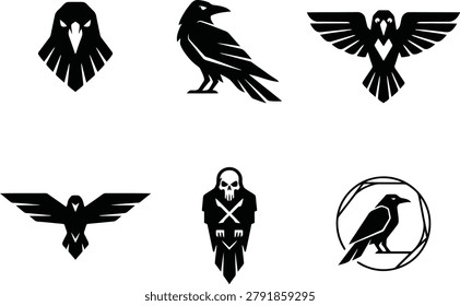 Icono de logotipo de Vector de forma de arte oscuro de pájaro cuervo negro