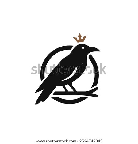 Black Crow Raven With Crown Logo Design on Tree Branch for Nature Wildlife	