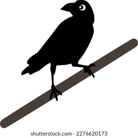 Black crow silhouette cartoon vector illustration.
