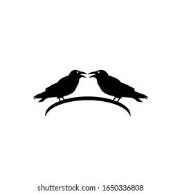 Black crow silhouette on a white background. Raven isolated. Vector illustration