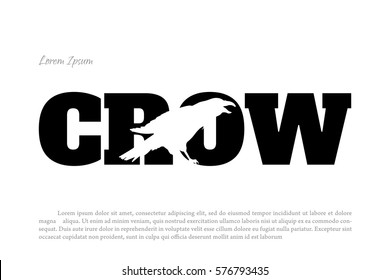 Black crow silhouette on a white background. Raven isolated. Vector illustration