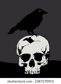 Black Crow Sitting on a White Skull