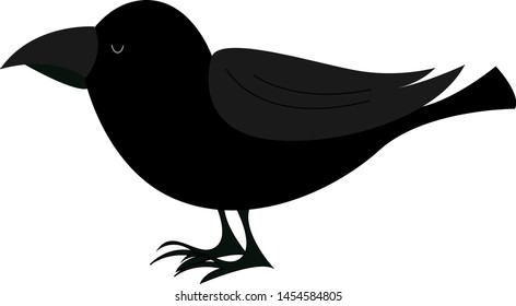 Black crow standing, illustration, vector on white background.
