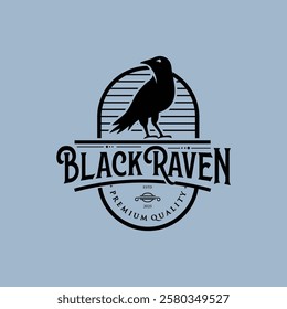 Black Crow Vintage Badge Emblem Logo Vector Graphic Illustration