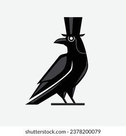 black crow wearing hat, Gentleman crow, blackbird with top hat design vector Illustration