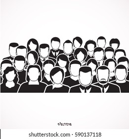 the black crowd of anonymous people, vector illustration of society members with a crowd of men and women. population. urban lifestyle concept.