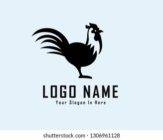 black crowing rooster drawing art logo design illustration