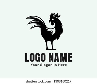 black crowing rooster drawing art logo design illustration