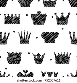 Black crown. Cute seamless pattern.