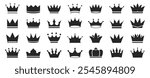 Black crown icon collection. Set of black crown icons. King and queen crown icon collection