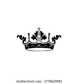 Black crown icon with decor. For applications game interface and web sites. The symbol of power. The sign of the king and queen.