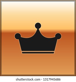 Black Crown icon isolated on gold background. Vector Illustration