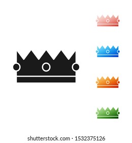 Black Crown icon isolated on white background. Set icons colorful. Vector Illustration
