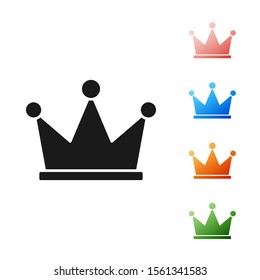 Black Crown icon isolated on white background. Set icons colorful. Vector Illustration