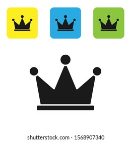 Black Crown icon isolated on white background. Set icons colorful square buttons. Vector Illustration