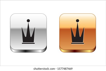 Black Crown icon isolated on white background. Silver-gold square button. Vector Illustration