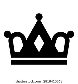 Black crown icon symbol representing royalty, luxury, and kingship. Simple silhouette design suitable for branding, emblems, and web design projects.