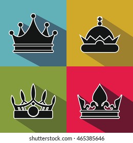 Black crown icons with long shadow on color background