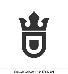 Black Crown of King or Queen. Shield icon. letter D. Vector logo.