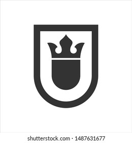 Black Crown of King or Queen. Shield icon. Vector logo.