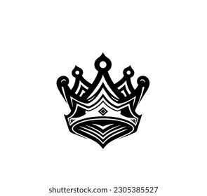 Schwarze Krone auf weißem Hintergrund. Flache Vektorgrafik für Logo