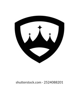 Black Crown Shield Logo icon vector illustration. Crown Shield silhouette, black and white