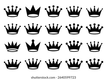 Black Crown Silhouette Icons Collection – Royalty Vector Set