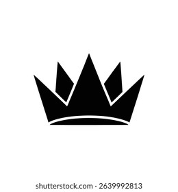 Black crown silhouette set against a white background. The design includes sharp, triangular points and a curved base, representing royalty or achievement with simple elegance.