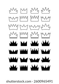 Black crown vector icon set.