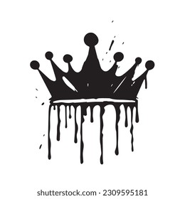 A black crown with a white background. Blot and blots of paint.Paint splash crown. Grunge style paint brush black crown. Isolate in white background. vector illustration. 