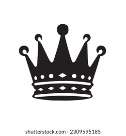 A black crown with a white background. Blot and blots of paint.Paint splash crown. Grunge style paint brush black crown. Isolate in white background. vector illustration. 