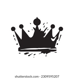 A black crown with a white background. Blot and blots of paint.Paint splash crown. Grunge style paint brush black crown. Isolate in white background. vector illustration. 