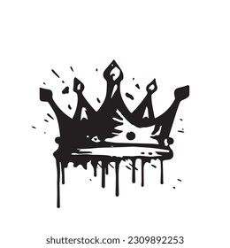 A black crown with a white background. Blot and blots of paint.Paint splash crown. Grunge style paint brush black crown. Isolate in white background. vector illustration. 