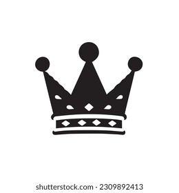 A black crown with a white background. Blot and blots of paint.Paint splash crown. Grunge style paint brush black crown. Isolate in white background. vector illustration. 