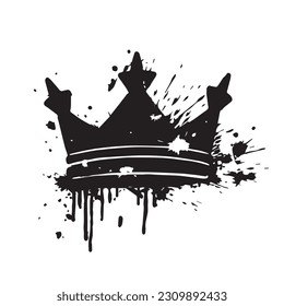 A black crown with a white background. Blot and blots of paint.Paint splash crown. Grunge style paint brush black crown. Isolate in white background. vector illustration. 