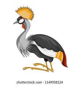 Black crowned crane bird icon. Cartoon vector illustration with stroke isolated on white