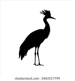 Black crowned crane silhouette isolated on white background. Crane icon vector illustration design.