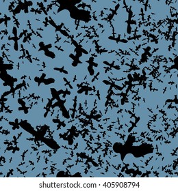 black crows on the sky background, seamless