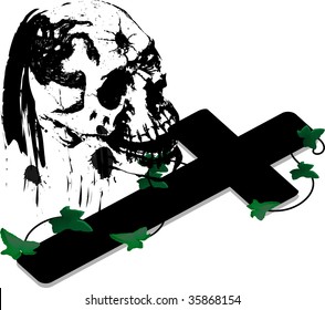 Black crucifix with the skull