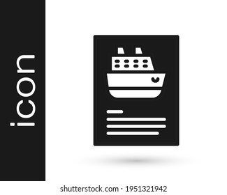 Black Cruise ship icon isolated on white background. Travel tourism nautical transport. Voyage passenger ship, cruise liner. Worldwide cruise.  Vector