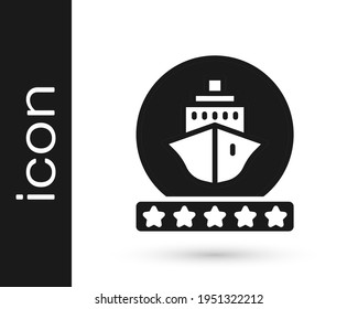 Black Cruise ship icon isolated on white background. Travel tourism nautical transport. Voyage passenger ship, cruise liner. Worldwide cruise.  Vector