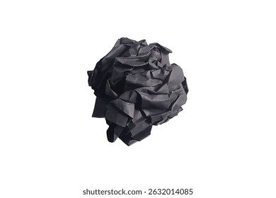 Bola de papel arrugada negra, bola de papel arrugada negra Abstractas sobre fondo blanco